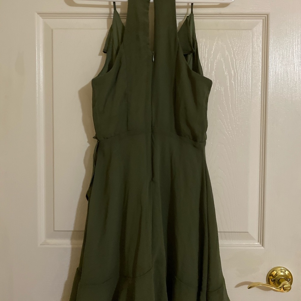 Olive Green Ruffle Dress - Picture 3 of 5